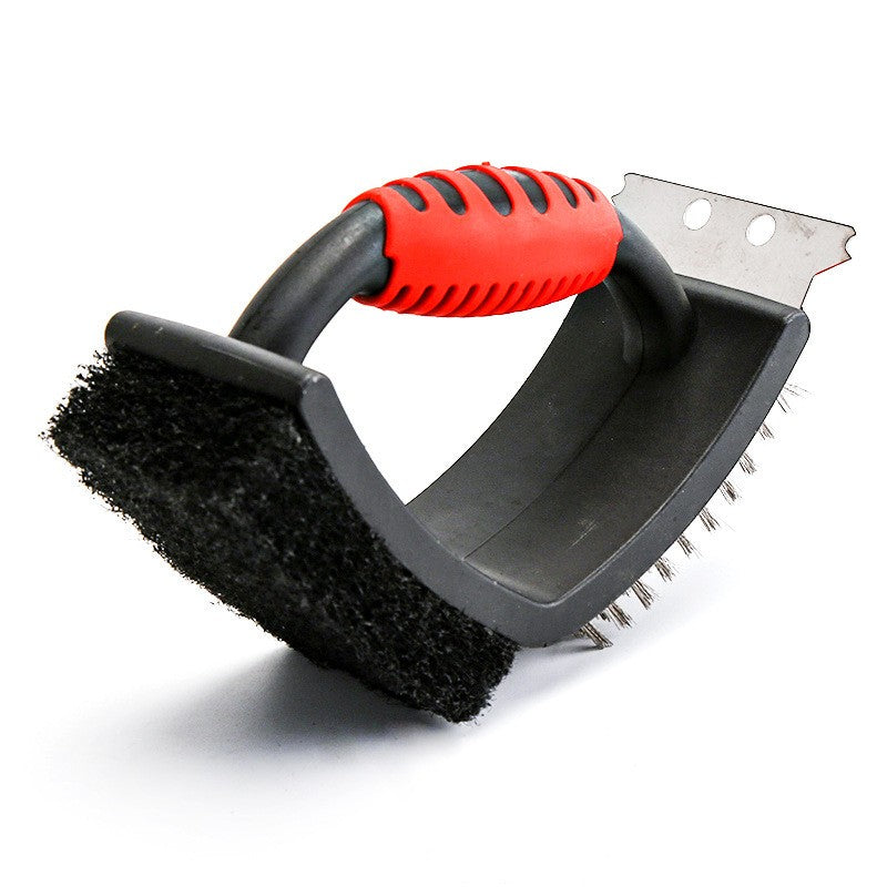 Perie Curatare Gratar 3 in 1, Perie din Otel Inoxidabil cu Racleta Metalica si Burete, Maner Ergonomic PP, 16 x 7 x 11 cm