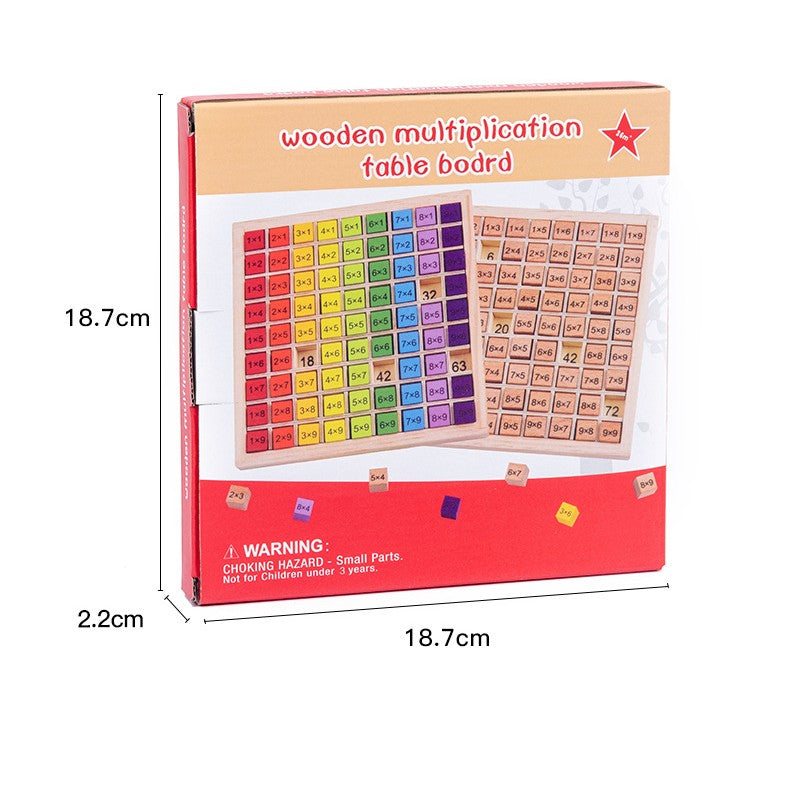 Joc Montessori Tabla Inmultirii, Jucarie Educationala cu 81 Blocuri Fata-Verso, Tabel Multiplicare 9x9, Lemn Natural, Multicolor, 18x18x1.5 cm