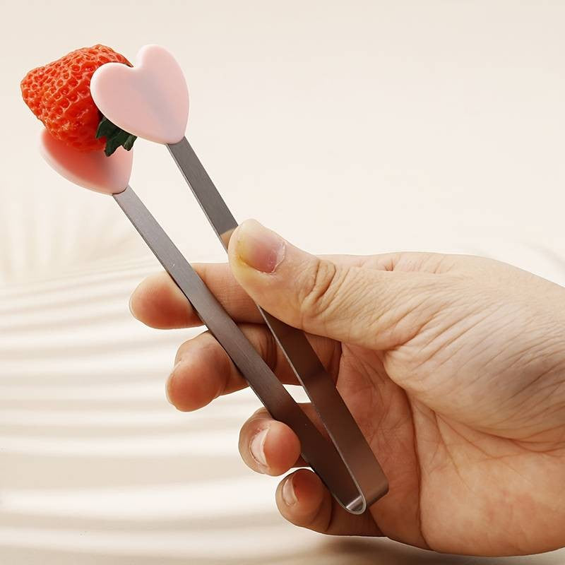 Cleste Bucatarie pentru Servire, Model Inimioare din Silicon, Maner Ergonomic Rezistent la Temperaturi Inalte, Roz, 14.5x3 cm