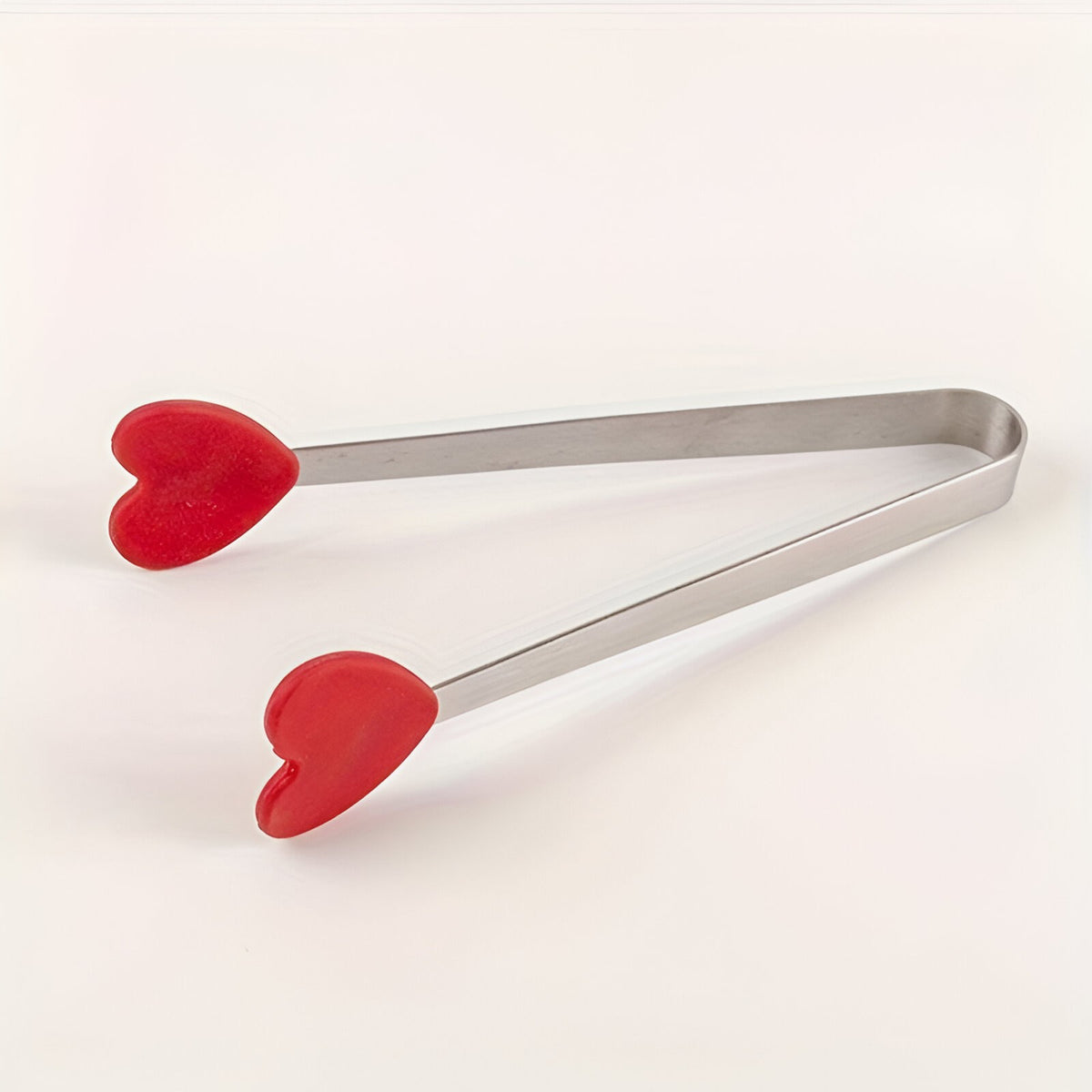 Cleste Pentru Mancare Si Servire, Model Creativ Inimioare, Otel Inoxidabil Si Silicon Termorezistent, Maner Ergonomic, 14.5x3 cm, Rosu