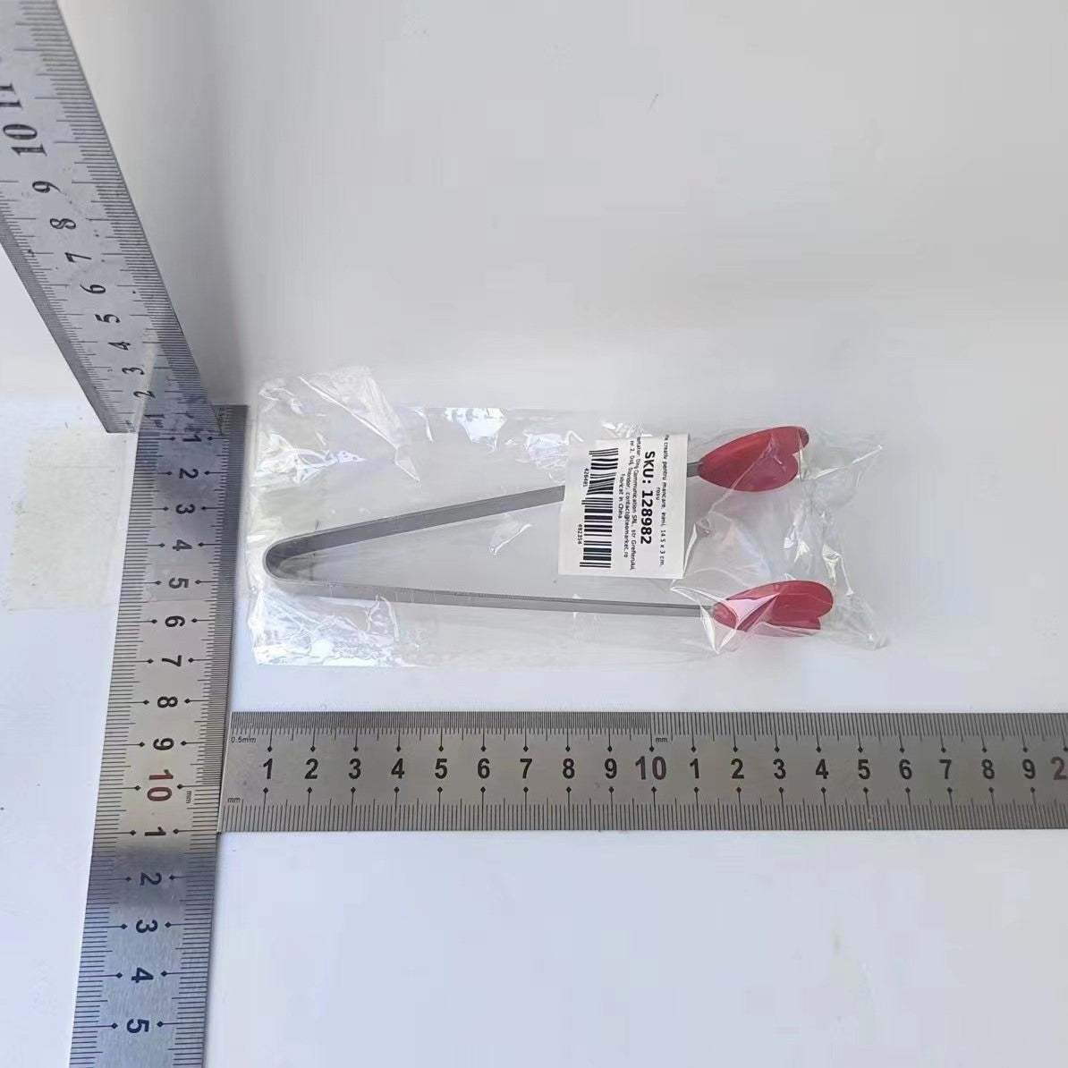 Cleste Pentru Mancare Si Servire, Model Creativ Inimioare, Otel Inoxidabil Si Silicon Termorezistent, Maner Ergonomic, 14.5x3 cm, Rosu