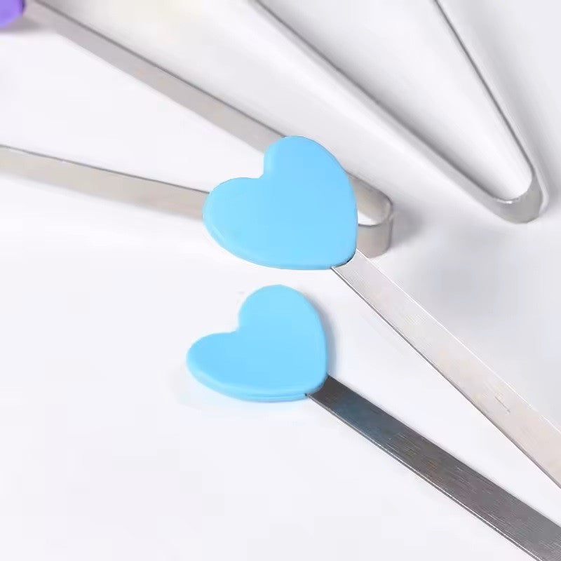Clește pentru Mâncare și Servire, Model Inimioare Rezistent la Căldură, Silicon și Inox, 14.5x3 cm, Albastru