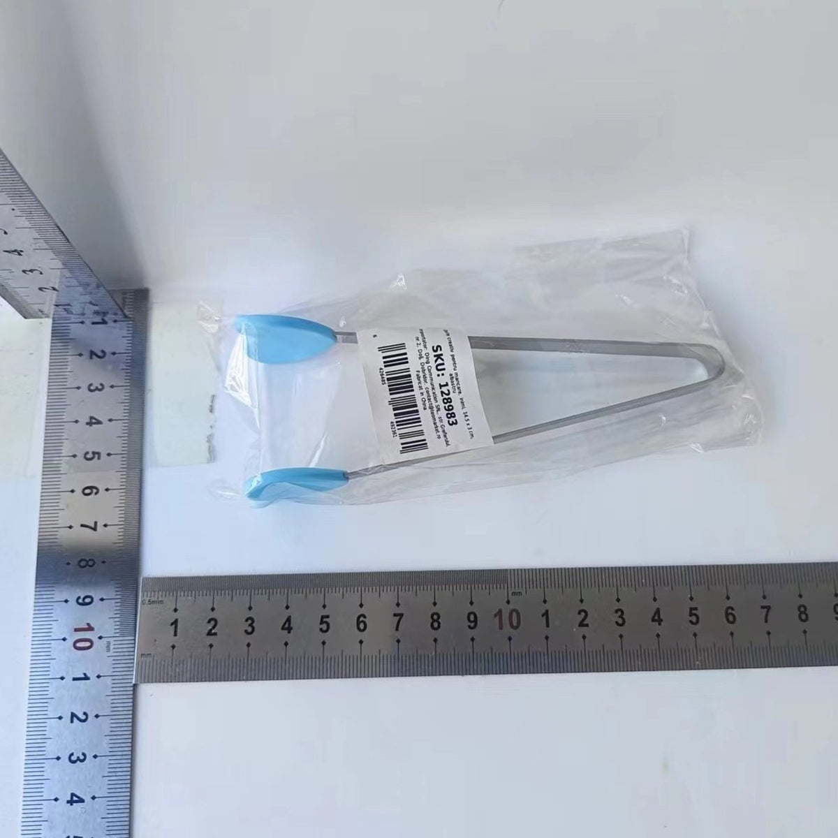 Clește pentru Mâncare și Servire, Model Inimioare Rezistent la Căldură, Silicon și Inox, 14.5x3 cm, Albastru