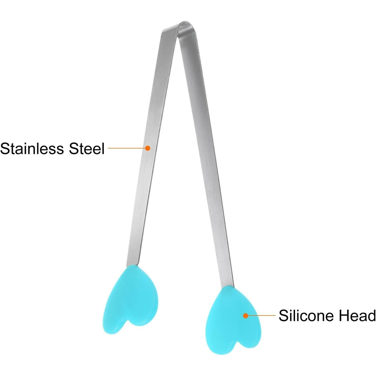 Clește pentru Mâncare și Servire, Model Inimioare Rezistent la Căldură, Silicon și Inox, 14.5x3 cm, Albastru