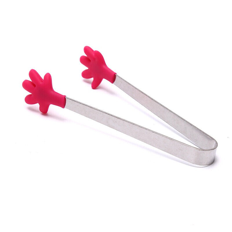 Cleste pentru Mancare si Servire, Model Manute, Silicon Termorezistent si Inox, Maner Ergonomic, 14.5x3 cm, Rosu