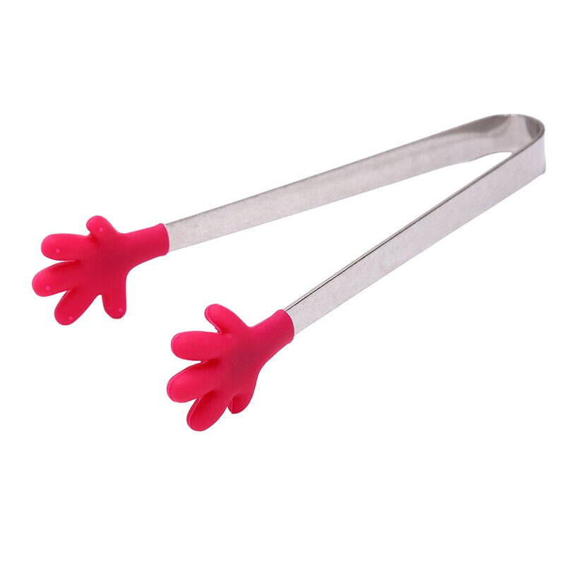 Cleste pentru Mancare si Servire, Model Manute, Silicon Termorezistent si Inox, Maner Ergonomic, 14.5x3 cm, Rosu