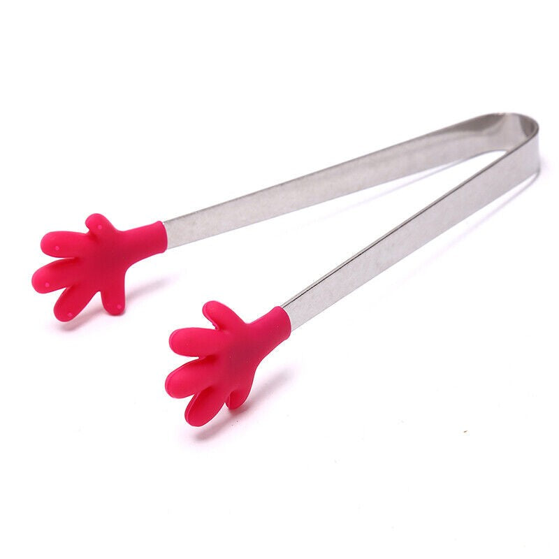 Cleste pentru Mancare si Servire, Model Manute, Silicon Termorezistent si Inox, Maner Ergonomic, 14.5x3 cm, Rosu