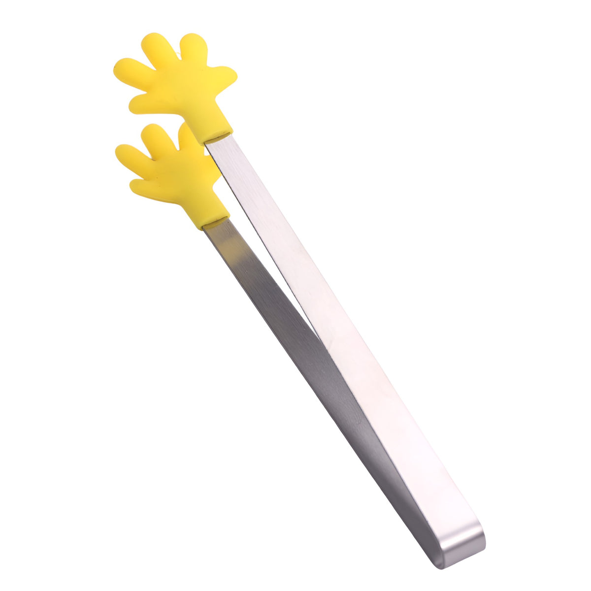 Clește pentru Servire Mâncare, Model Creativ Formă de Mâini, Oțel Inoxidabil și Silicon Termorezistent, 14.5x3 cm, Galben