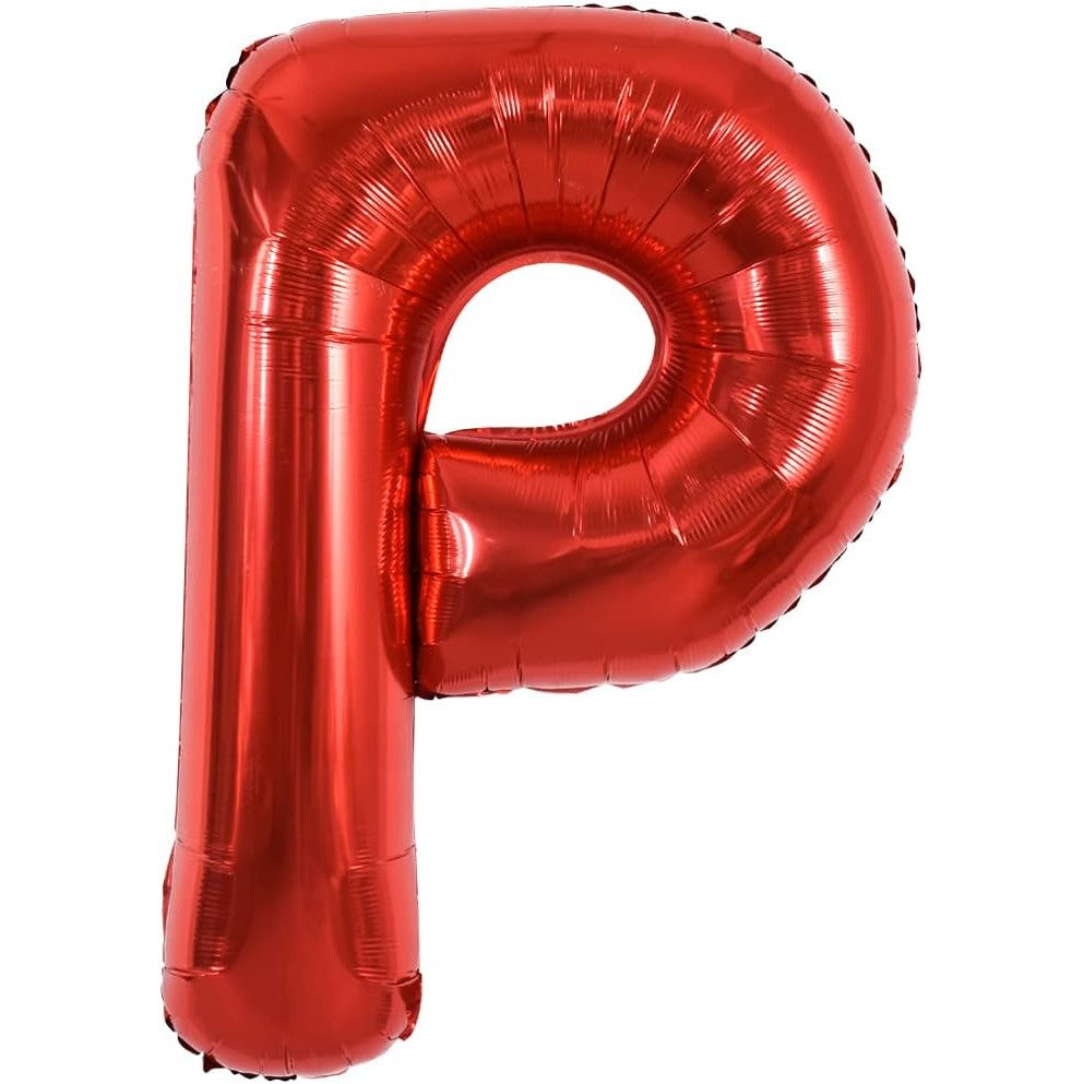 Balon Folie Metalizata Litera P, Decoratiune Petrecere Aniversara, Umflare Aer sau Heliu, Include Pai, 40 cm, Rosu