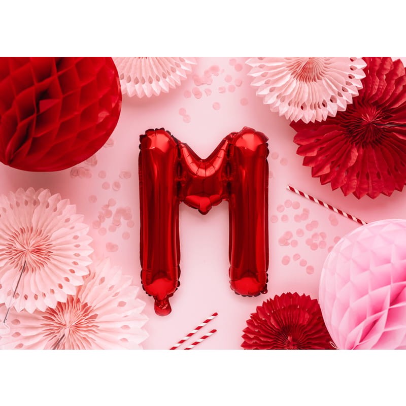 Balon Folie Metalizata Litera M, Decoratiune Aniversara pentru Aer sau Heliu, Folie Aluminiu, Include Pai Umflare, 40 cm, Rosu