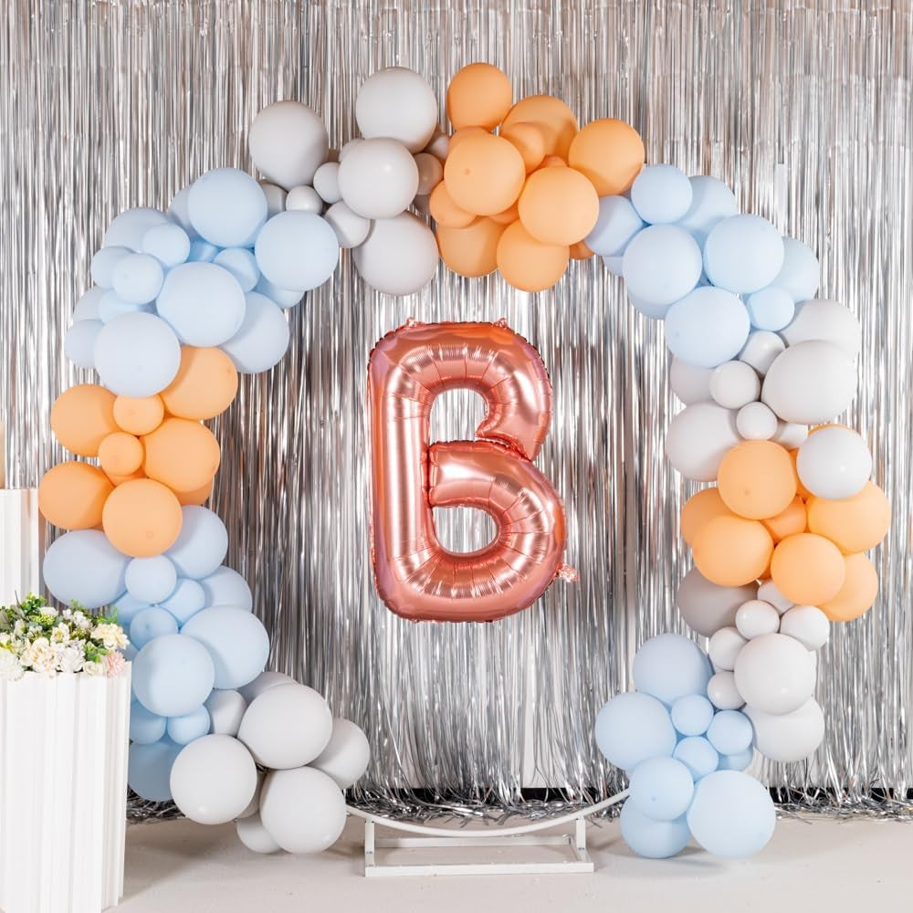 Balon Folie Metalizata Litera B, Decoratiune Petrecere Aniversara, Compatibil Heliu sau Aer, Aluminiu, Inclus Pai Umflare, 100 cm, Rose Gold