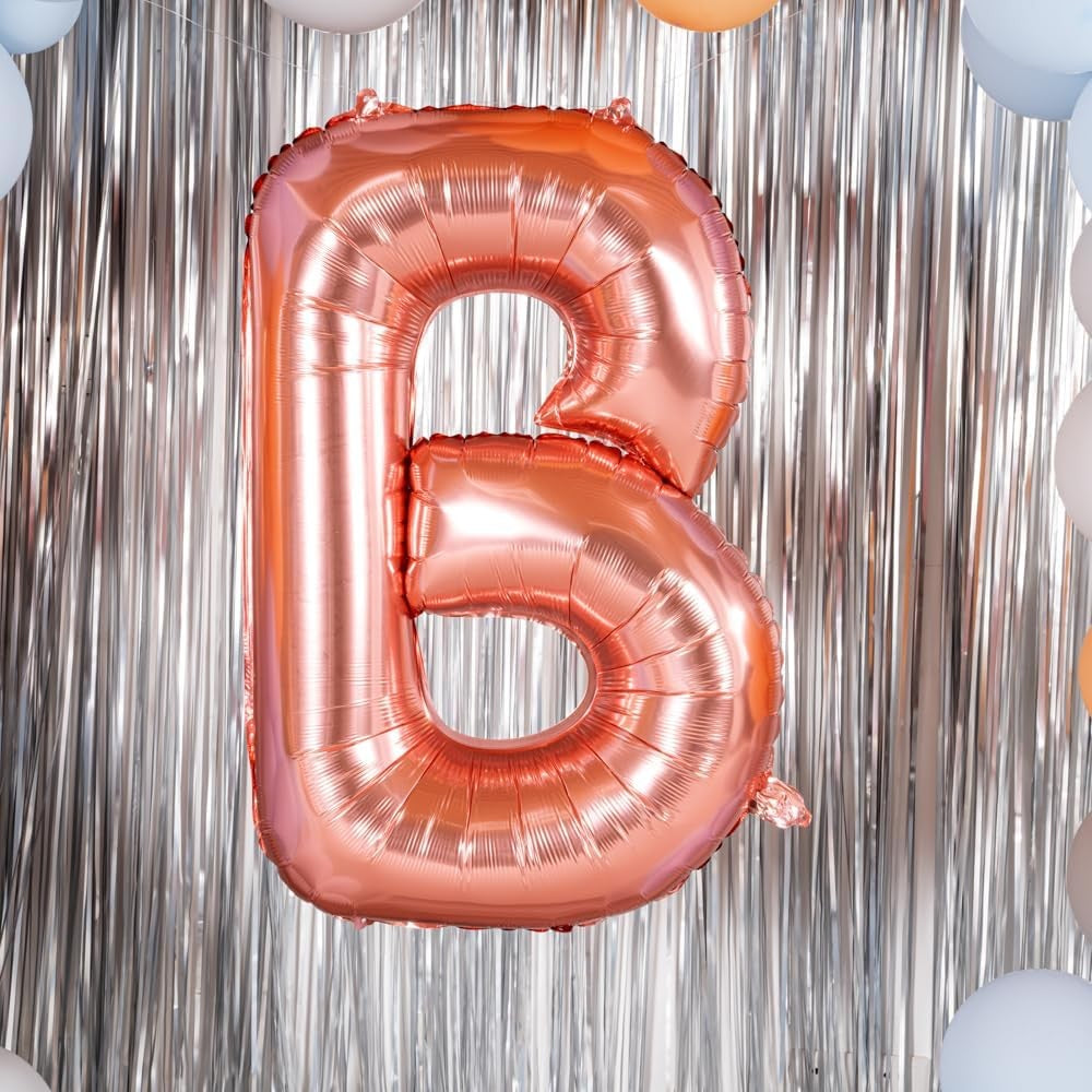Balon Folie Metalizata Litera B, Decoratiune Petrecere Aniversara, Compatibil Heliu sau Aer, Aluminiu, Inclus Pai Umflare, 100 cm, Rose Gold