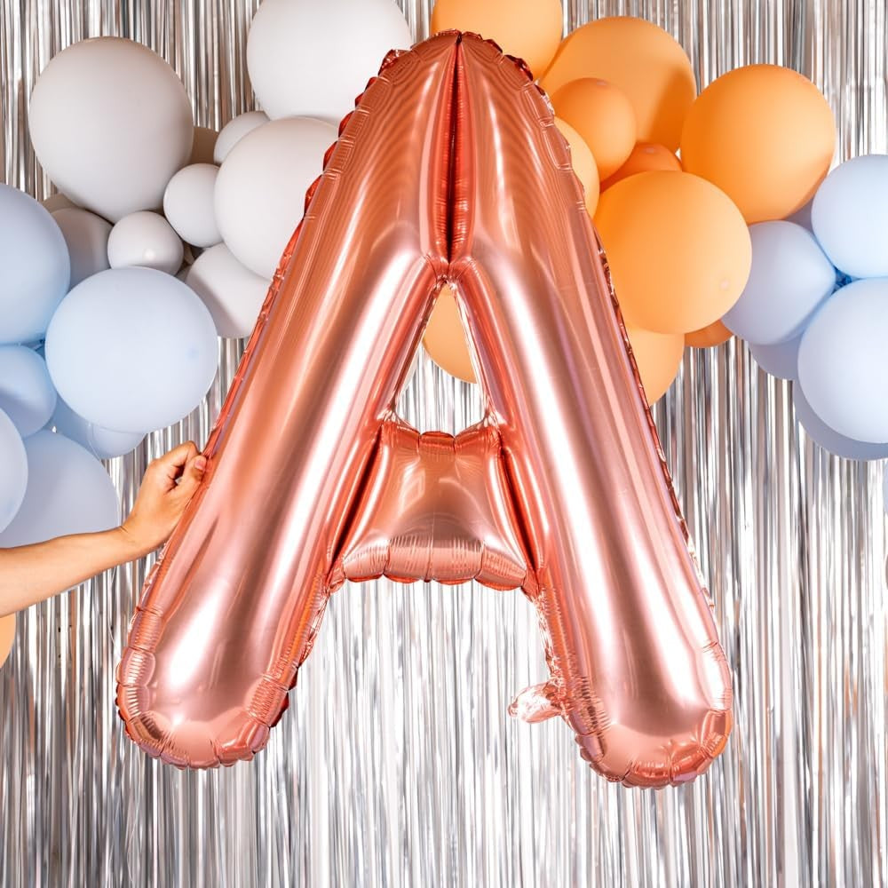 Balon Litera A, Folie Metalizata din Aluminiu, Rezistent la Heliu sau Aer, Include Pai de Umflare, 100 cm, Rose Gold