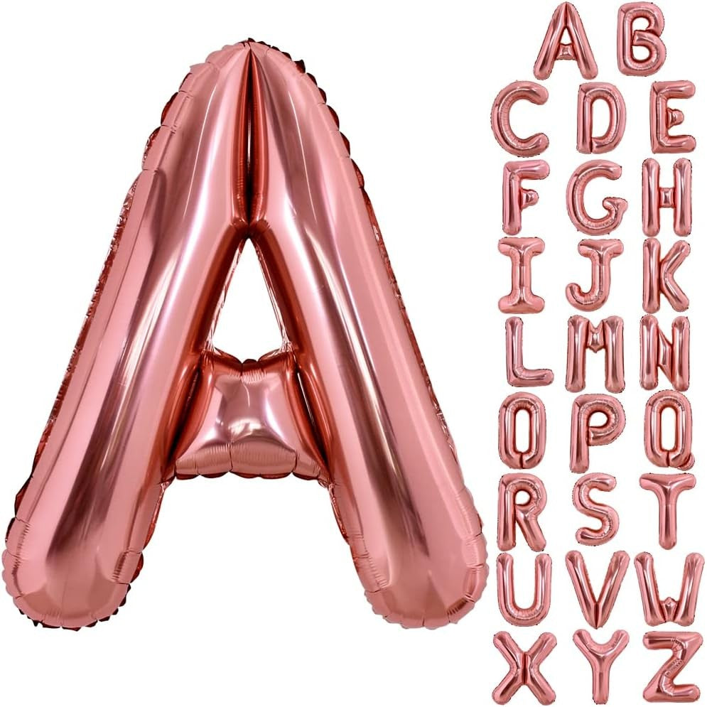 Balon Litera A, Folie Metalizata din Aluminiu, Rezistent la Heliu sau Aer, Include Pai de Umflare, 100 cm, Rose Gold