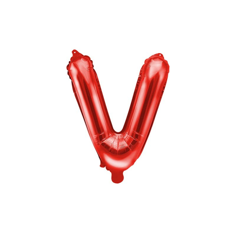 Balon Folie Metalizata Litera V, Decoratiune Petrecere Aniversara, Compatibil Heliu sau Aer, Include Pai Umflare, Rosu, 40 cm