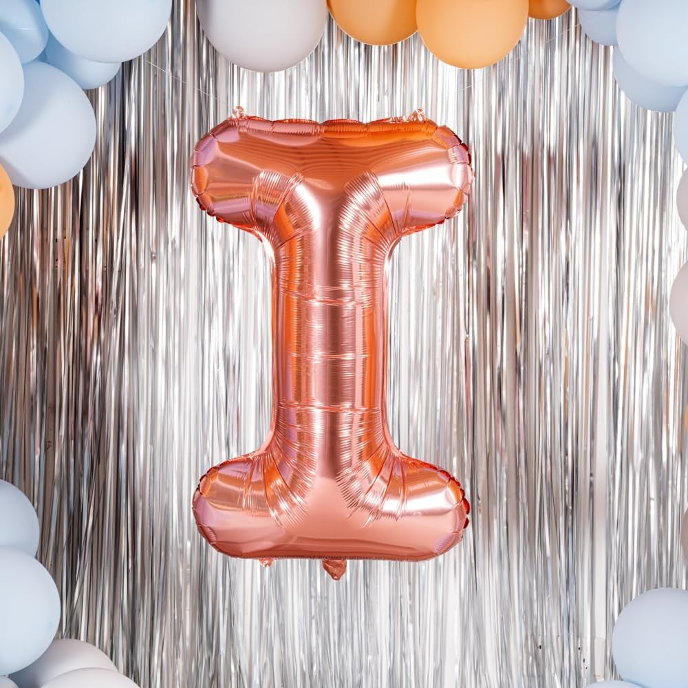 Balon Folie Metalizata Litera I, Dimensiune Mare 100 cm, Umflare cu Heliu sau Aer, Material Rezistent, Include Pai Umflare, Rose Gold
