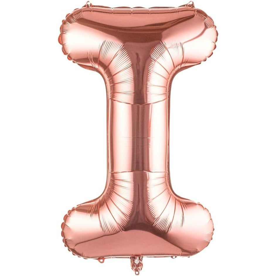Balon Folie Metalizata Litera I, Dimensiune Mare 100 cm, Umflare cu Heliu sau Aer, Material Rezistent, Include Pai Umflare, Rose Gold