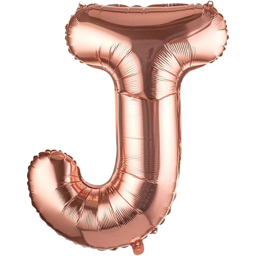 Balon Folie Metalizata Litera J, Umflare Heliu sau Aer, Material Rezistent, Include Pai Umflare, 100 cm, Rose Gold