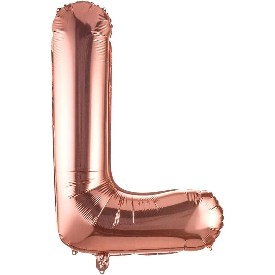 Balon Folie Metalizata Litera L, Model Mare pentru Heliu sau Aer, Aluminiu Durabil cu Pai de Umflare Inclus, Decor Aniversari si Evenimente, 100 cm, Rose Gold