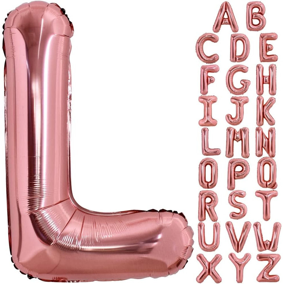 Balon Folie Metalizata Litera L, Model Mare pentru Heliu sau Aer, Aluminiu Durabil cu Pai de Umflare Inclus, Decor Aniversari si Evenimente, 100 cm, Rose Gold