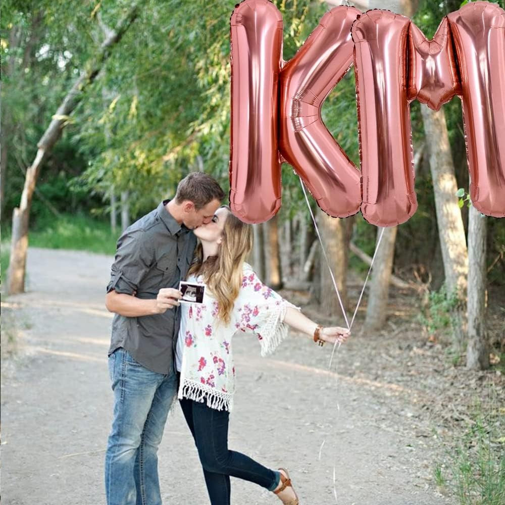 Balon Folie Metalizata Litera K, Umflare Heliu sau Aer, Material Rezistent, Include Pai Umflare, Rose Gold, 100 cm