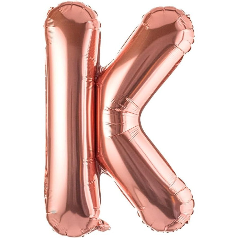 Balon Folie Metalizata Litera K, Umflare Heliu sau Aer, Material Rezistent, Include Pai Umflare, Rose Gold, 100 cm