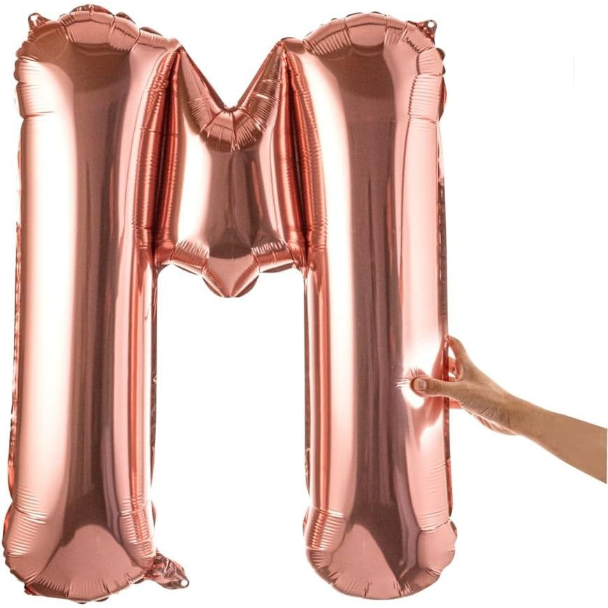 Balon Folie Metalizata Litera M, Gigant, Umflare Aer sau Heliu, Material Rezistent, Include Pai Umflare, Rose Gold, 100 cm
