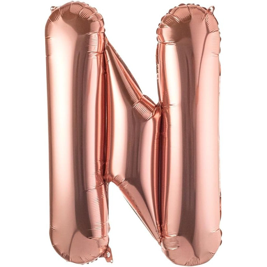 Balon Folie Metalizata Litera N, Decoratiune Petrecere Aniversara, Umflare Heliu sau Aer, Aluminiu, Inaltime 100 cm, Rose Gold
