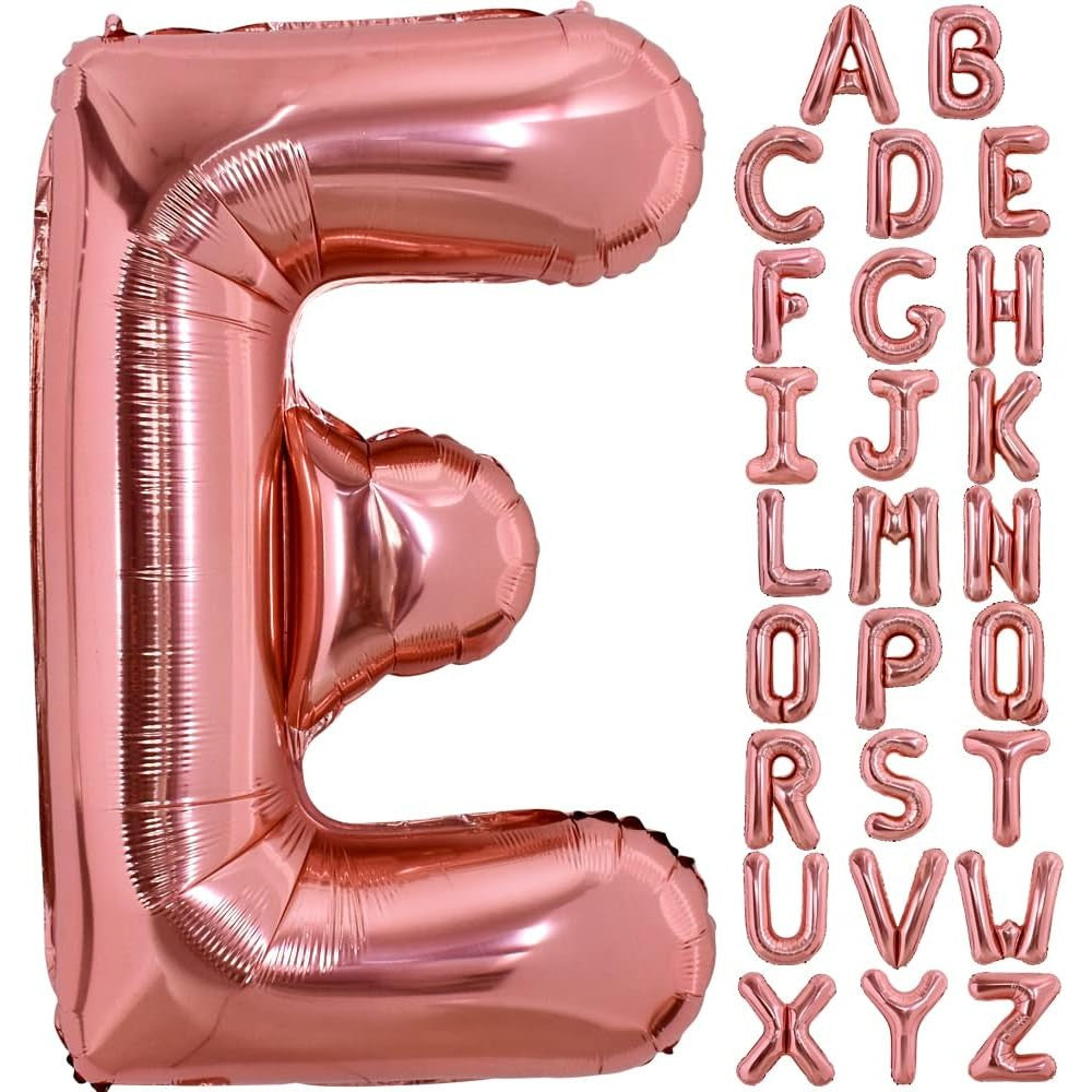 Balon Folie Metalizata Litera E, Umflare cu Heliu sau Aer, Aluminiu Rezistent, Set cu Pai Inclus, Rose Gold, 100 cm