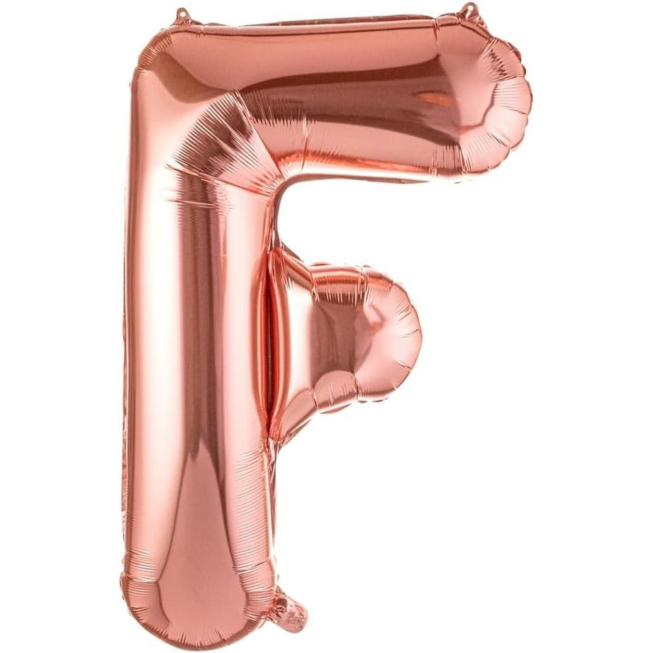 Balon Folie Metalizata Litera F, Decoratiune Petrecere Umflata cu Heliu sau Aer, Aluminiu, Inclus Pai de Umflare, 100 cm, Rose Gold