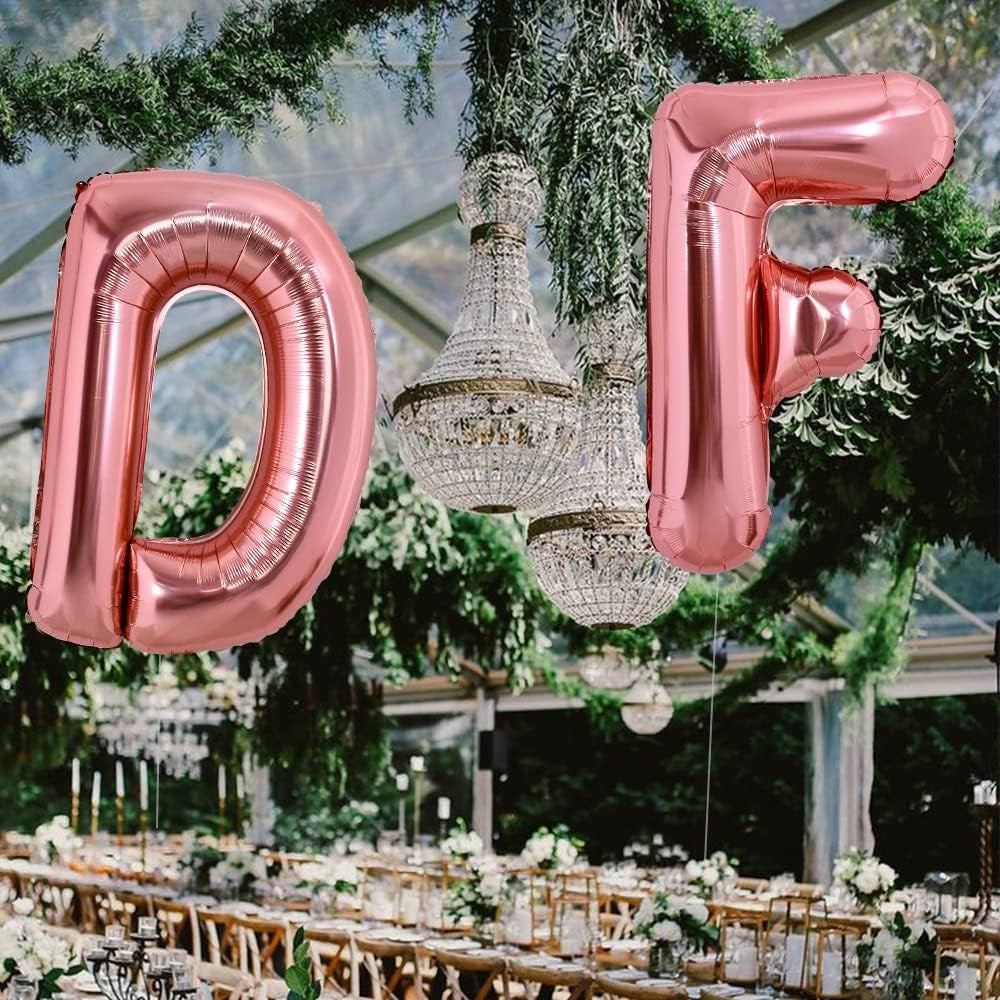 Balon Folie Metalizata Litera F, Decoratiune Petrecere Umflata cu Heliu sau Aer, Aluminiu, Inclus Pai de Umflare, 100 cm, Rose Gold
