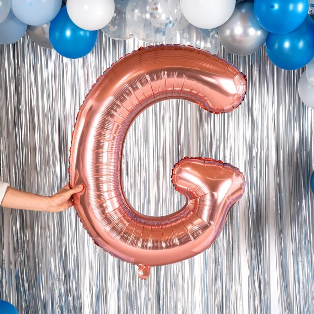 Balon Folie Metalizata Litera G, Balon Gigant pentru Petreceri si Aniversari, Umflare Heliu sau Aer, Aluminiu, Inaltime 100 cm, Rose Gold