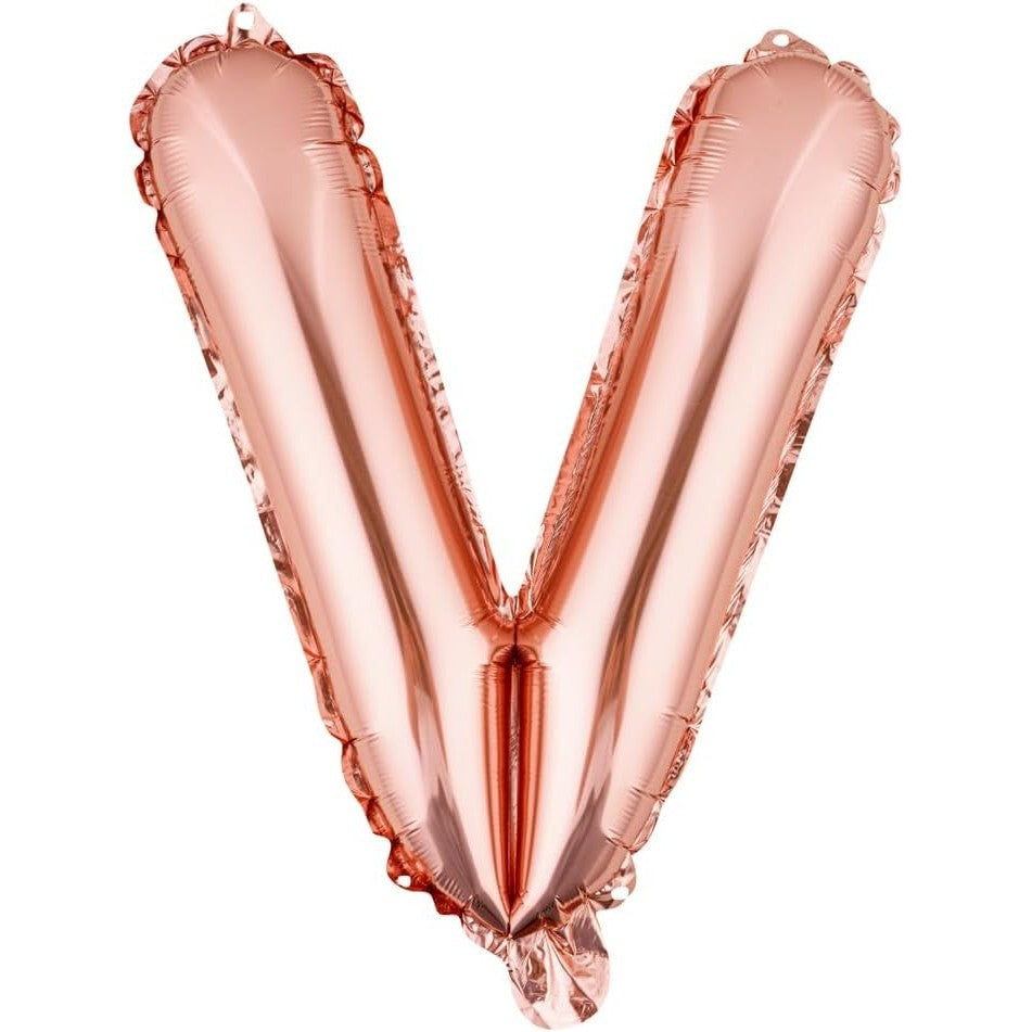 Balon Folie Metalizata Litera V, Model Gigant Pentru Heliu Sau Aer, Aluminiu Rezistent, Include Pai Umflare, 100 cm, Rose Gold