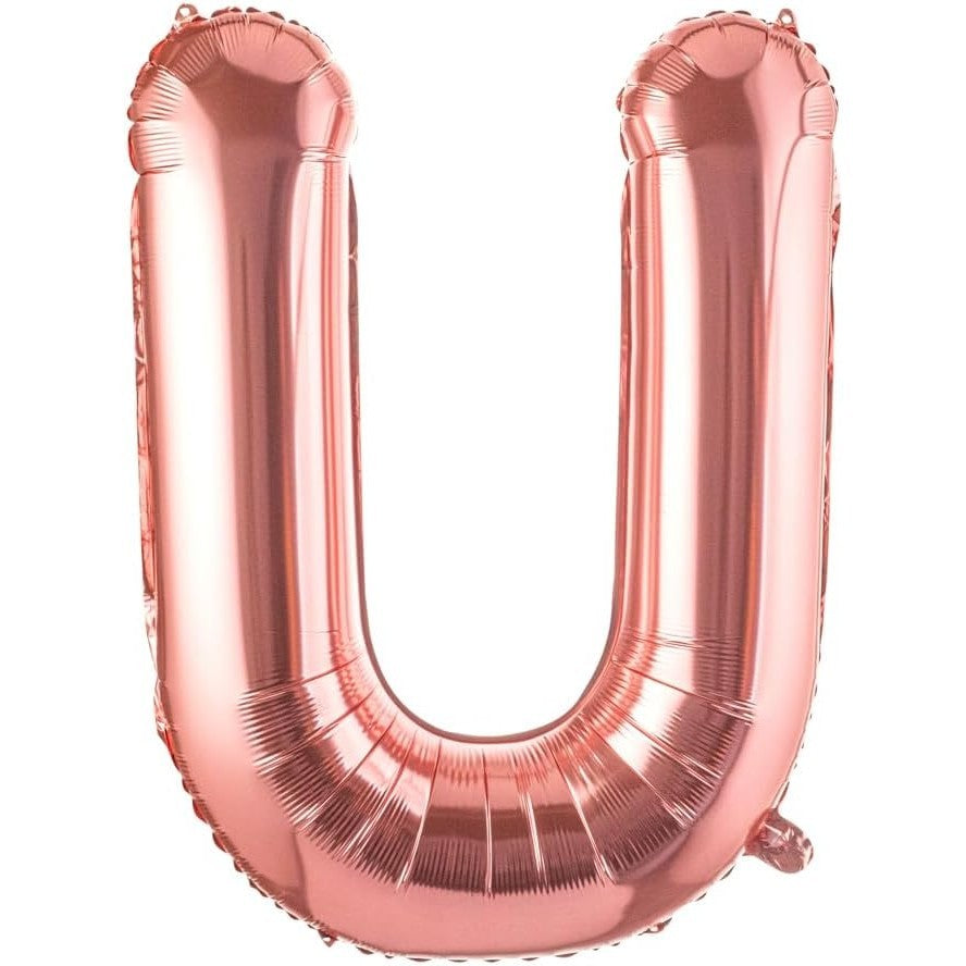 Balon Folie Metalizata Litera U, Umflare Heliu sau Aer, Decoratiuni Petrecere, Aluminiu, Inclus Pai Umflare, 100 cm, Rose Gold