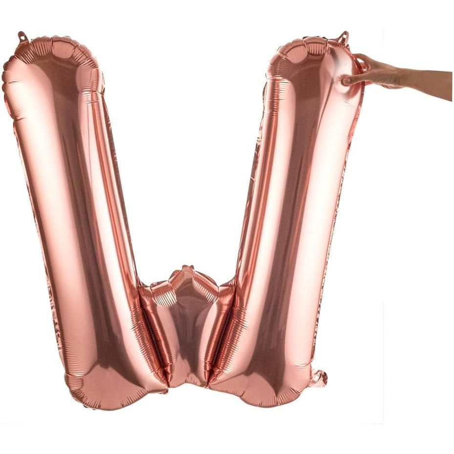 Balon Folie Metalizata Litera W, Dimensiune Mare 100 cm, Compatibil Heliu sau Aer, Include Pai Umflare, Rose Gold