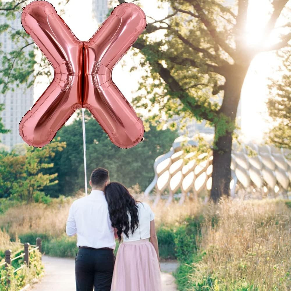 Balon Folie Metalizata Litera X, Gigant 100 cm, Umflare Heliu sau Aer, Aluminiu, Rose Gold