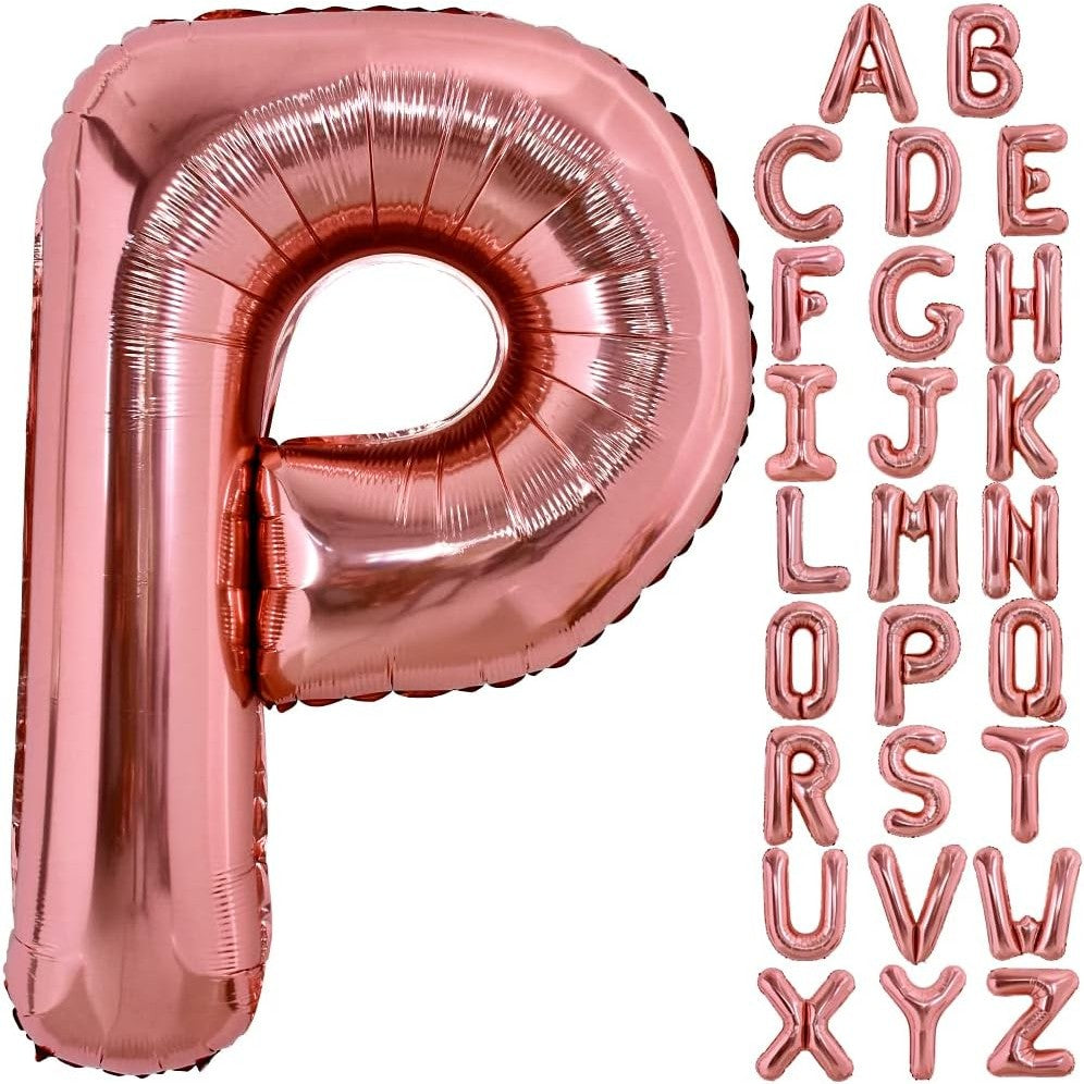 Balon Folie Metalizata Litera P, Gigant 100 cm, Umflare Heliu sau Aer, Include Pai de Umflare, Material Aluminiu, Rose Gold