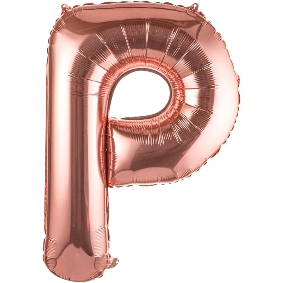 Balon Folie Metalizata Litera P, Gigant 100 cm, Umflare Heliu sau Aer, Include Pai de Umflare, Material Aluminiu, Rose Gold