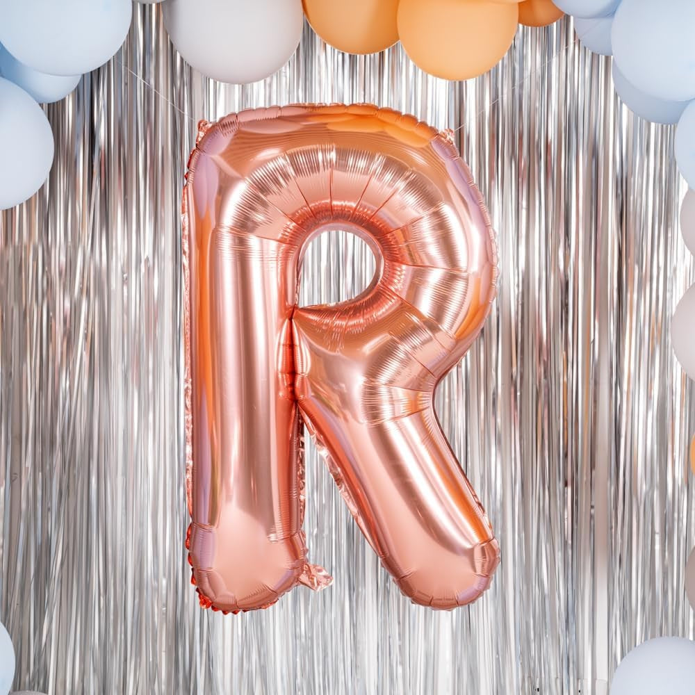 Balon Folie Metalizata Litera R, Umflare Heliu sau Aer, Include Pai pentru Umflare, Material Aluminiu Rezistent, Inaltime 100 cm, Rose Gold