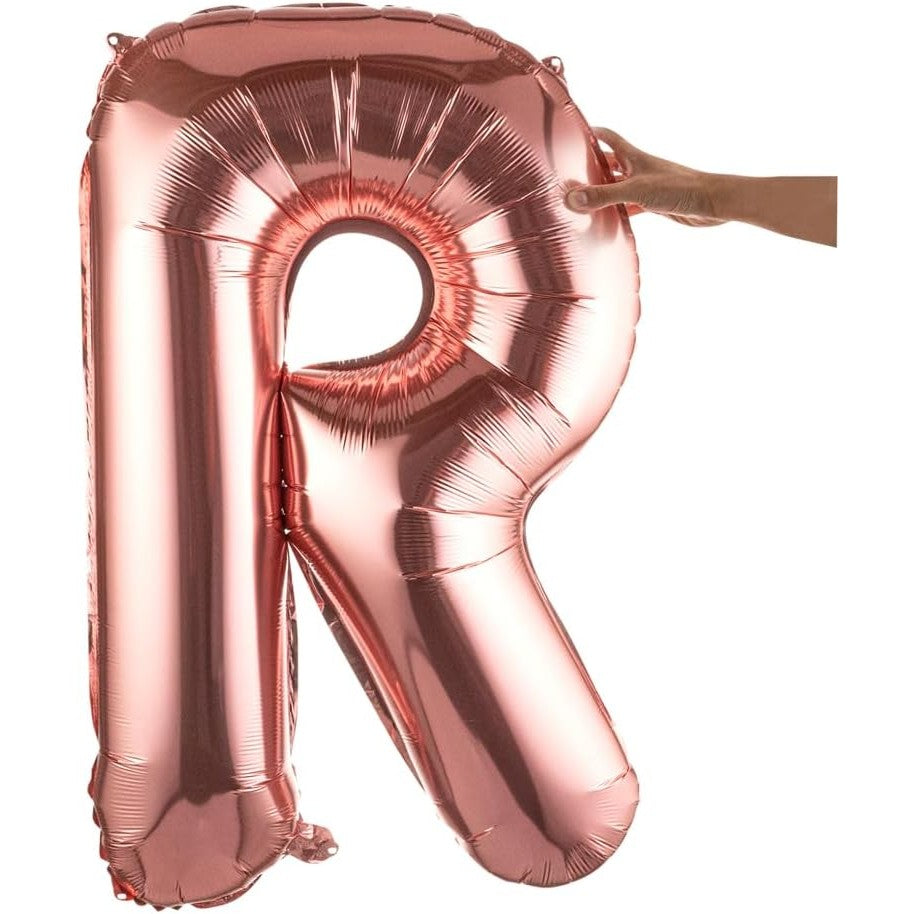Balon Folie Metalizata Litera R, Umflare Heliu sau Aer, Include Pai pentru Umflare, Material Aluminiu Rezistent, Inaltime 100 cm, Rose Gold