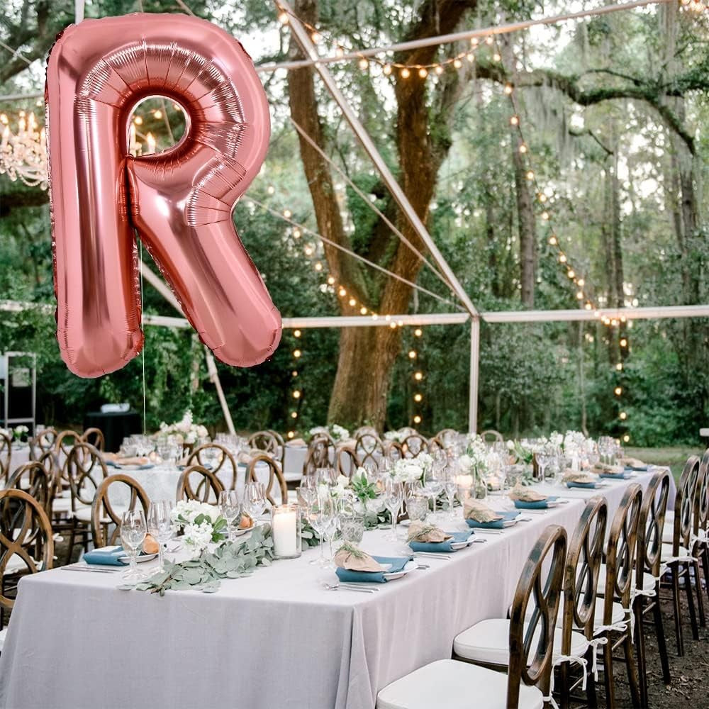 Balon Folie Metalizata Litera R, Umflare Heliu sau Aer, Include Pai pentru Umflare, Material Aluminiu Rezistent, Inaltime 100 cm, Rose Gold