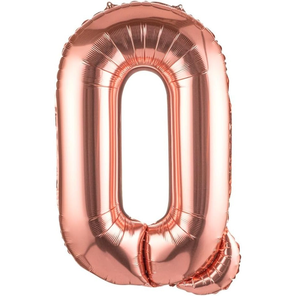 Balon Folie Metalizata Litera Q, Umflare Heliu sau Aer, Material Rezistent, Pai Inclus, 100 cm, Rose Gold