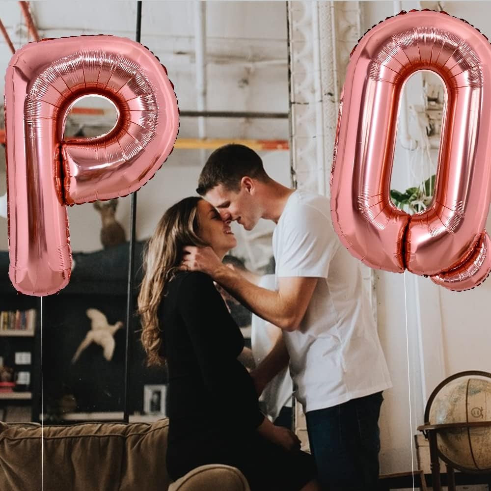 Balon Folie Metalizata Litera Q, Umflare Heliu sau Aer, Material Rezistent, Pai Inclus, 100 cm, Rose Gold