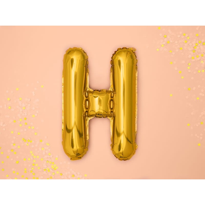 Balon Folie Metalizata Litera H, Balon Aniversar pentru Aer sau Heliu, Material Aluminiu Rezistent, Include Pai Umflare, Auriu, 80 cm