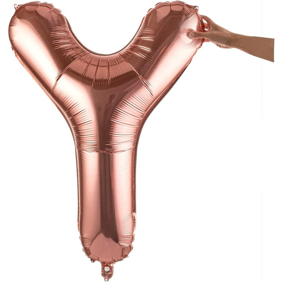 Balon Folie Metalizata Litera Y, Umflare Heliu sau Aer, Aluminiu Rezistent, Pai Inclus, 100 cm, Rose Gold
