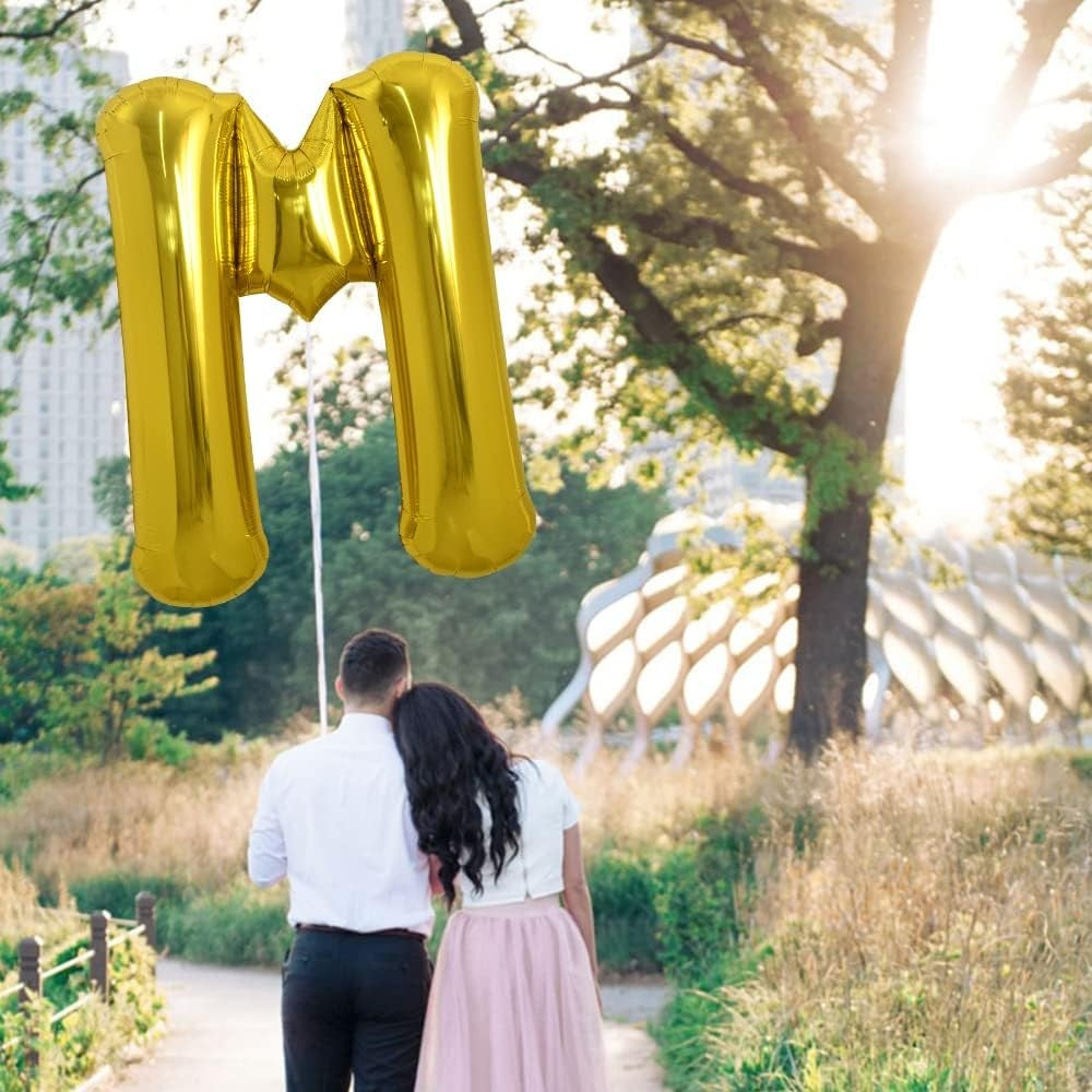 Balon Folie Metalizata Litera M, Ornament Aniversare Umplere Heliu sau Aer, Aluminiu, 80 cm, Auriu