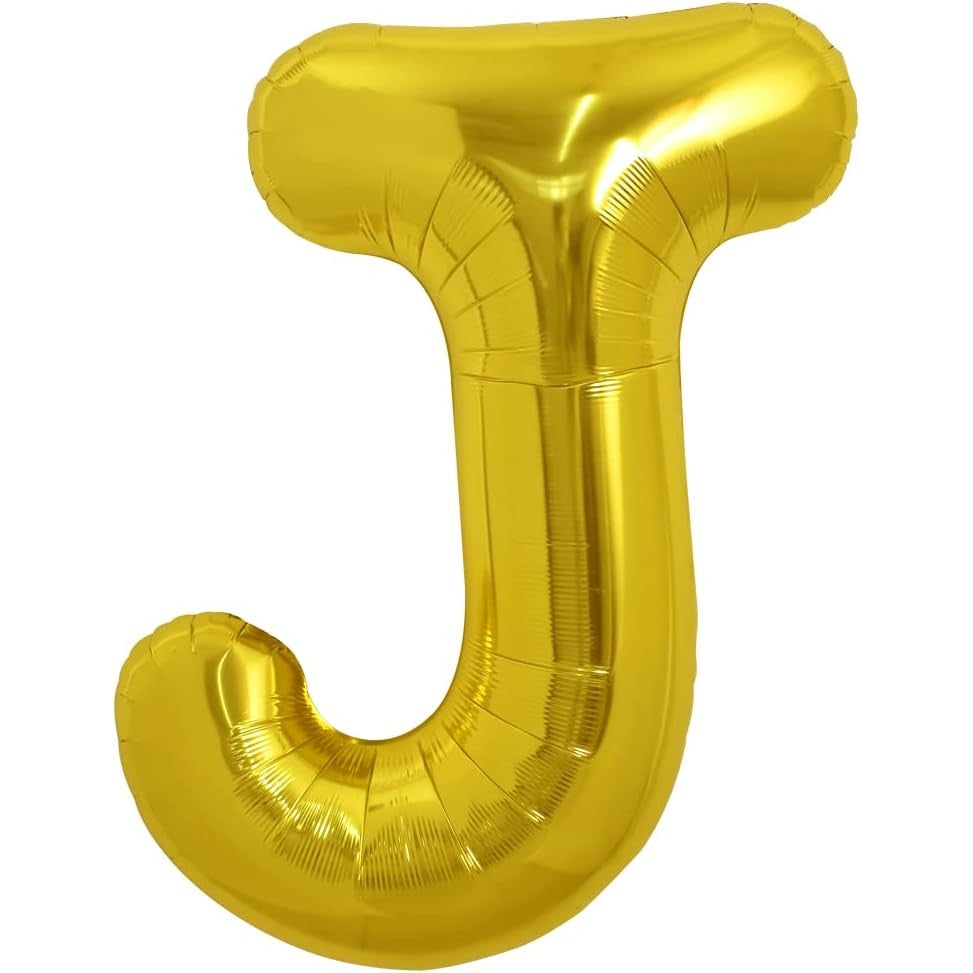 Balon Folie Metalizata Litera J, Umflare Heliu sau Aer, Decoratiuni Petrecere cu Pai Inclus, Aluminiu, 80 cm, Auriu