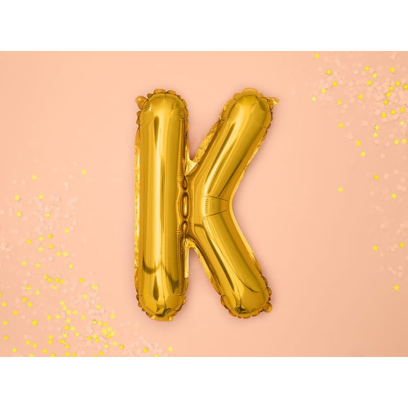 Balon Folie Metalizata Litera K, Decor Petrecere Aniversara, Material Aluminiu, Compatibil Heliu sau Aer, Include Pai Umflare, Auriu, 80 cm