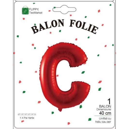 Balon Folie Metalizata Litera C, Umflare Heliu sau Aer, Decoratiuni Party si Aniversari, Aluminiu, Inclus Pai Umflare, 40 cm, Rosu