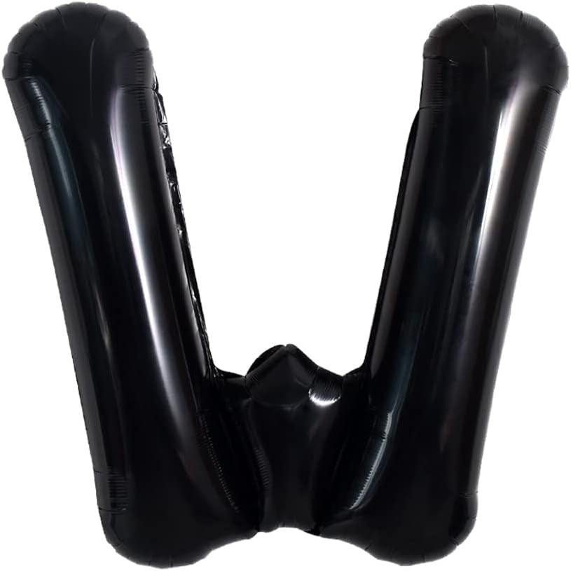 Balon Folie Metalizata Litera W, Decoratiune Petrecere Aniversara, Material Aluminiu, Umflare Aer sau Heliu, Include Pai, 40 cm, Negru